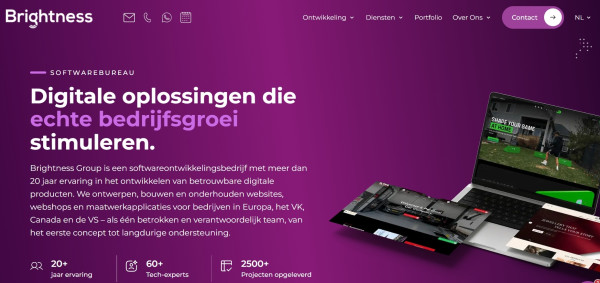 Website van Brightness, softwarebureau voor applicaties, websites, AI en e-commerce
